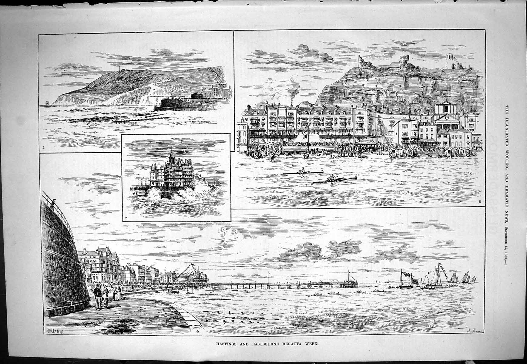 Old Sporting Dramatic News 1883 Hastings Eastbourne Regatta Sailing Y Victorian