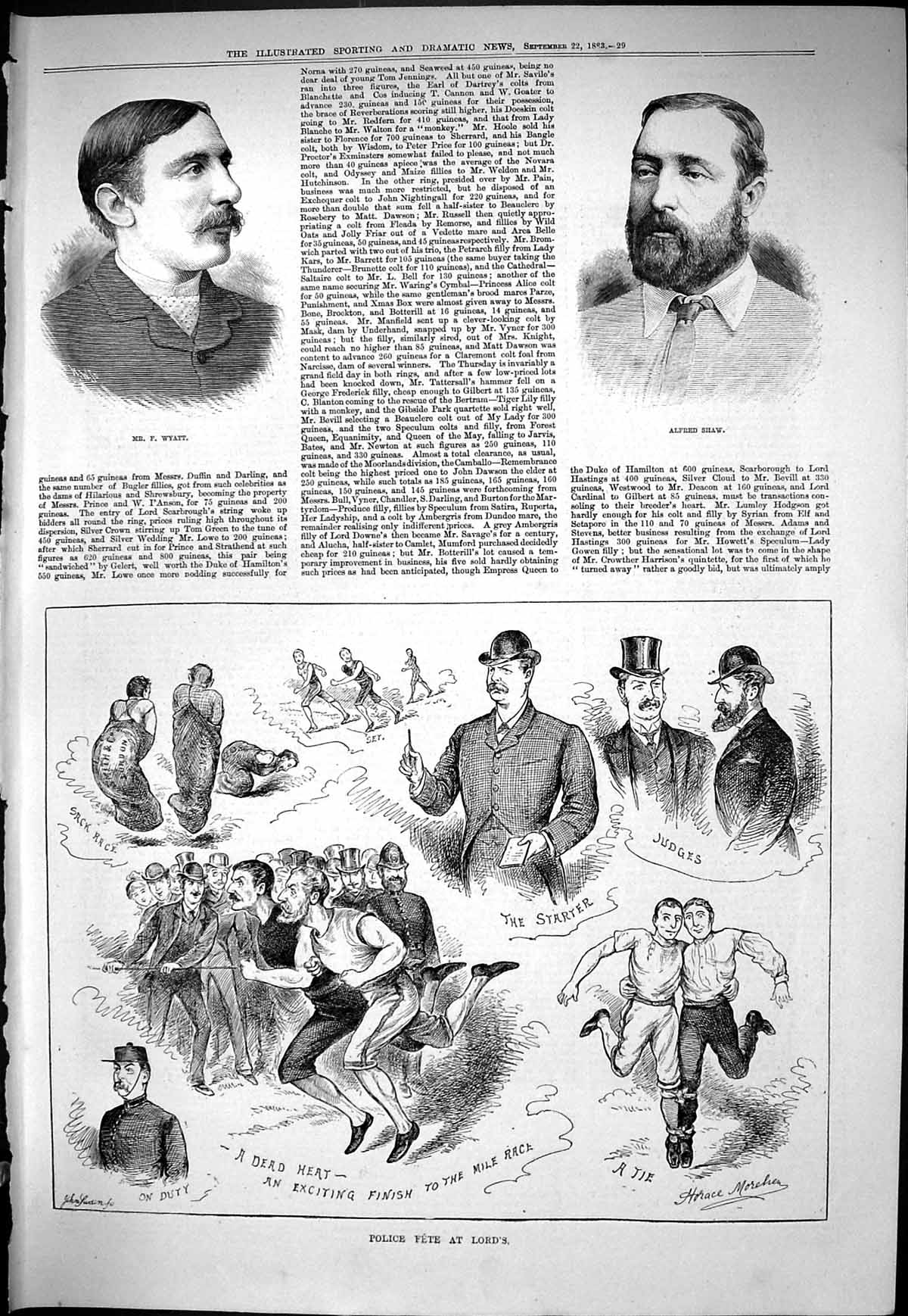 Old Sporting Dramatic News 1883 Wyatt Alfred Shaw Police Fete Lords S Victorian