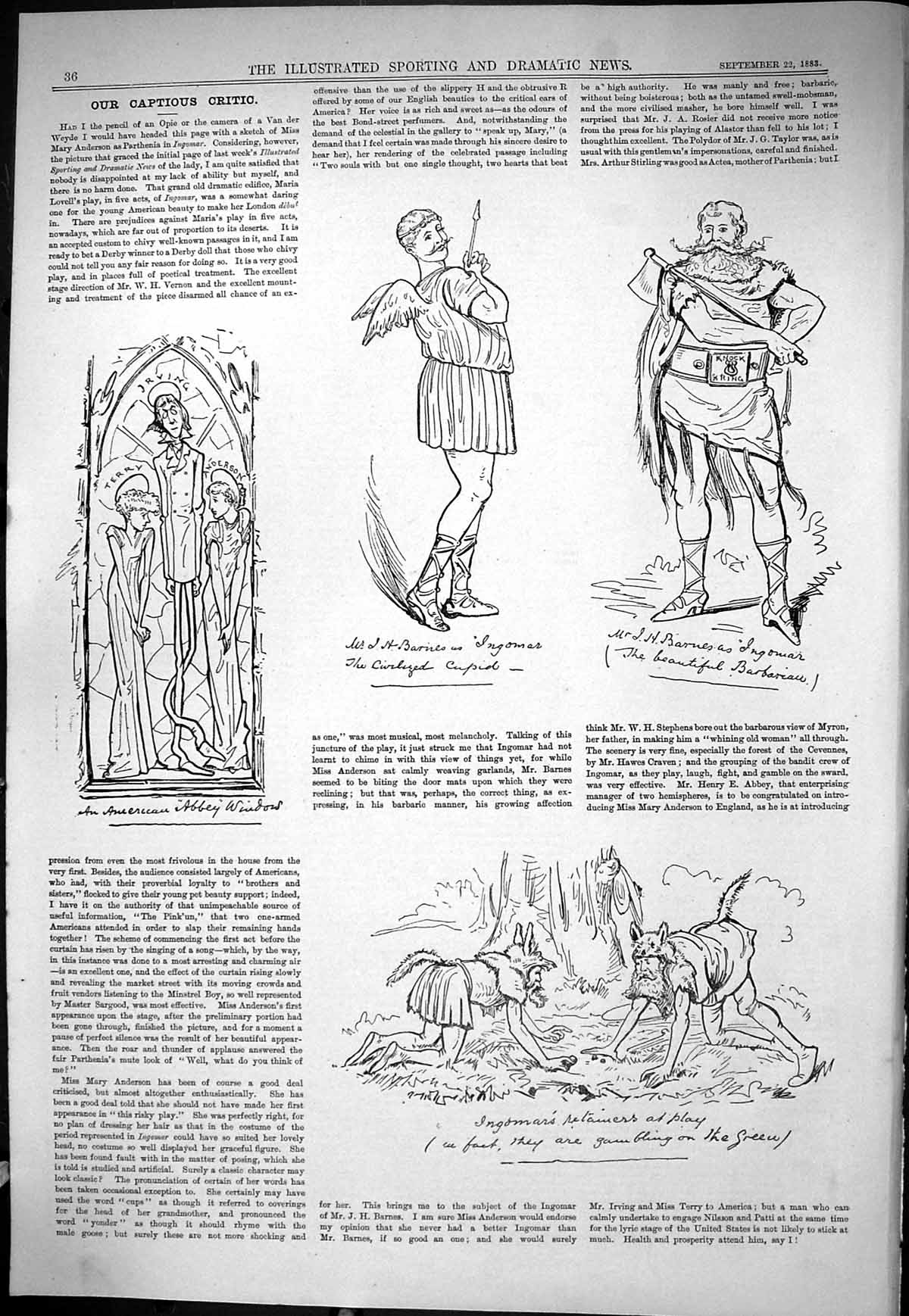 Old Sporting Dramatic News 1883 Captious Critic Theatre Abbey Window Victorian