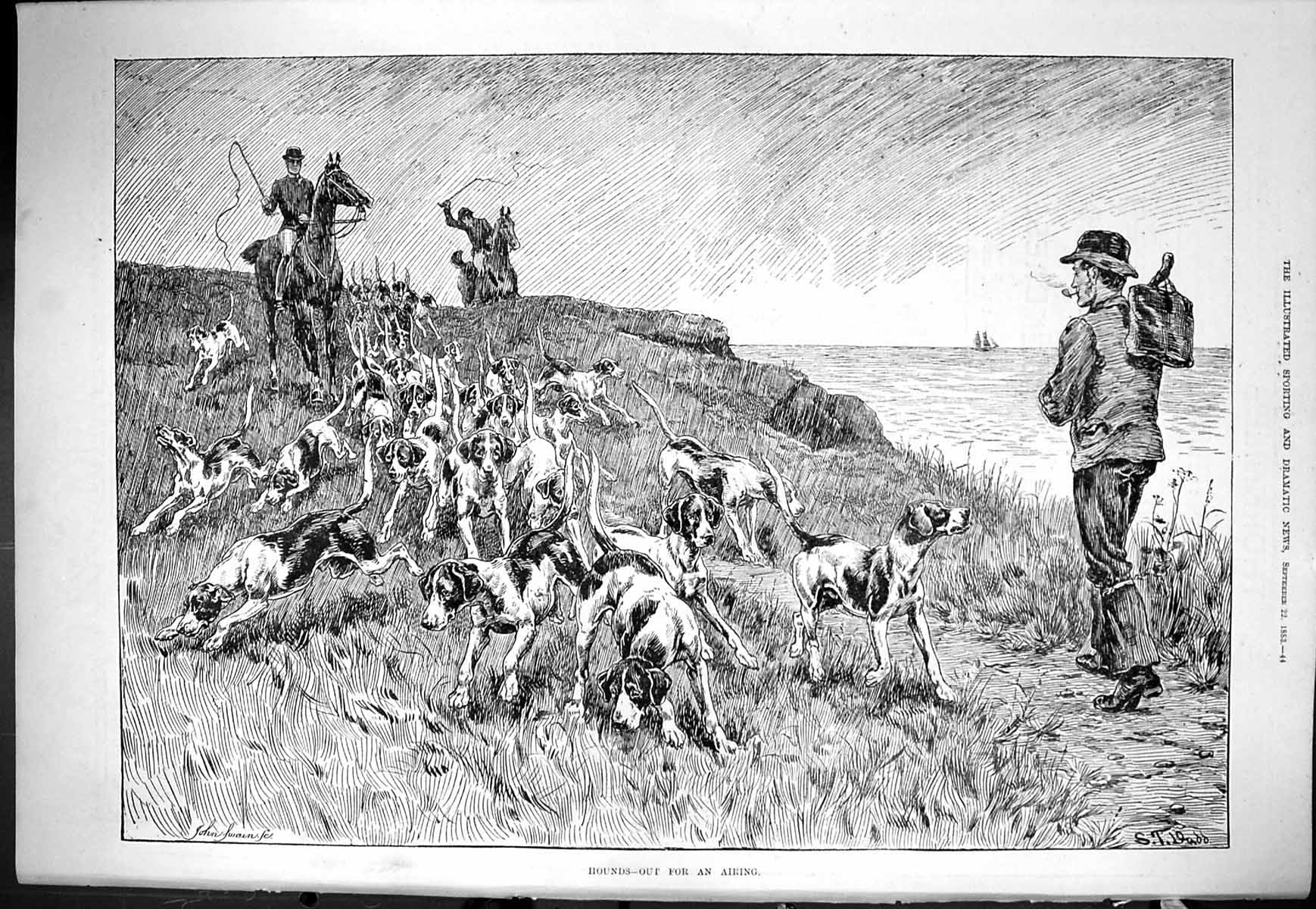 Old Sporting Dramatic News 1883 Hunting Horses Sport Huntsmen Hounds Victorian