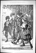 Old Print Sporting Dramatic News 1883 Children Off Fishing Sport Fine Art 19th