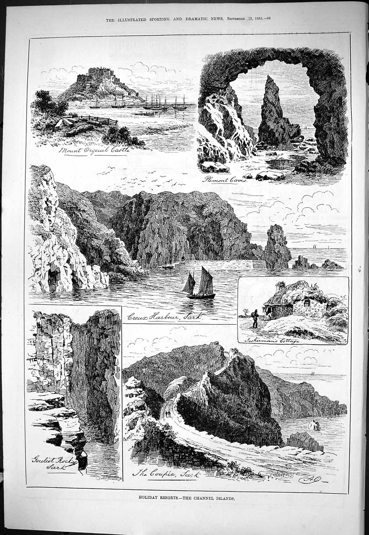 Old Creux Harbour Sark Coupee Plemont Caves Mount Orgeuil 1883 Channe Victorian