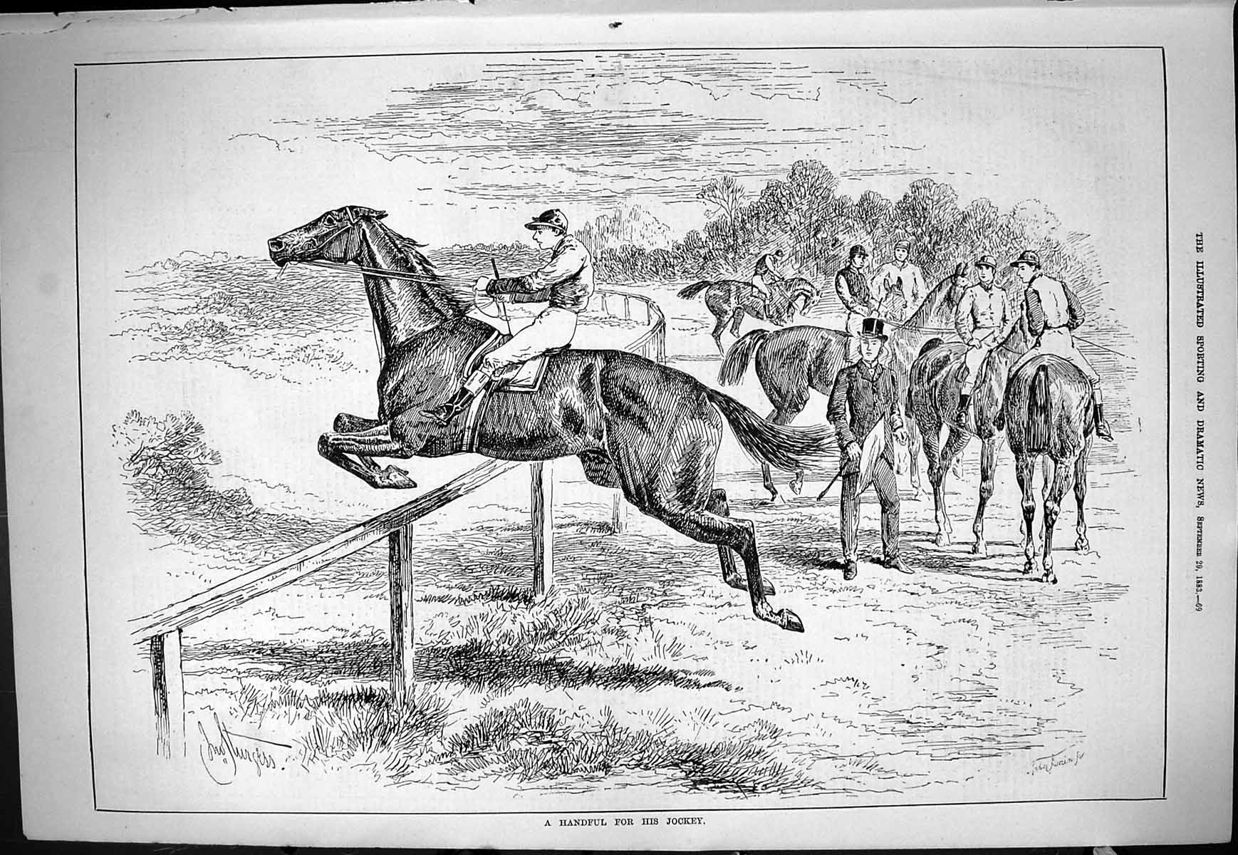 Old Sporting Dramatic News 1883 Lively Horse Racing Jockey Sport Swai Victorian