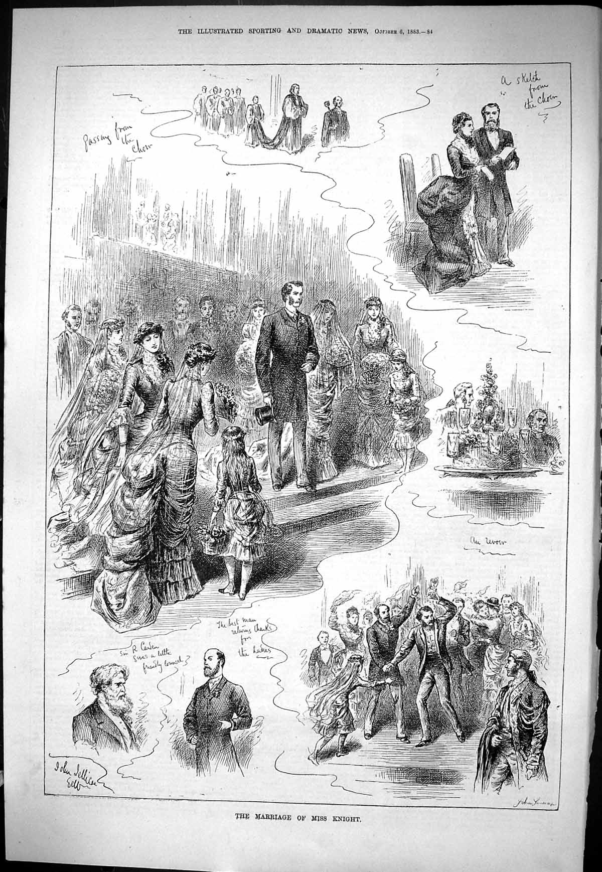 Old Sporting Dramatic News 1883 Marriage Wedding Miss Knight Romance Victorian