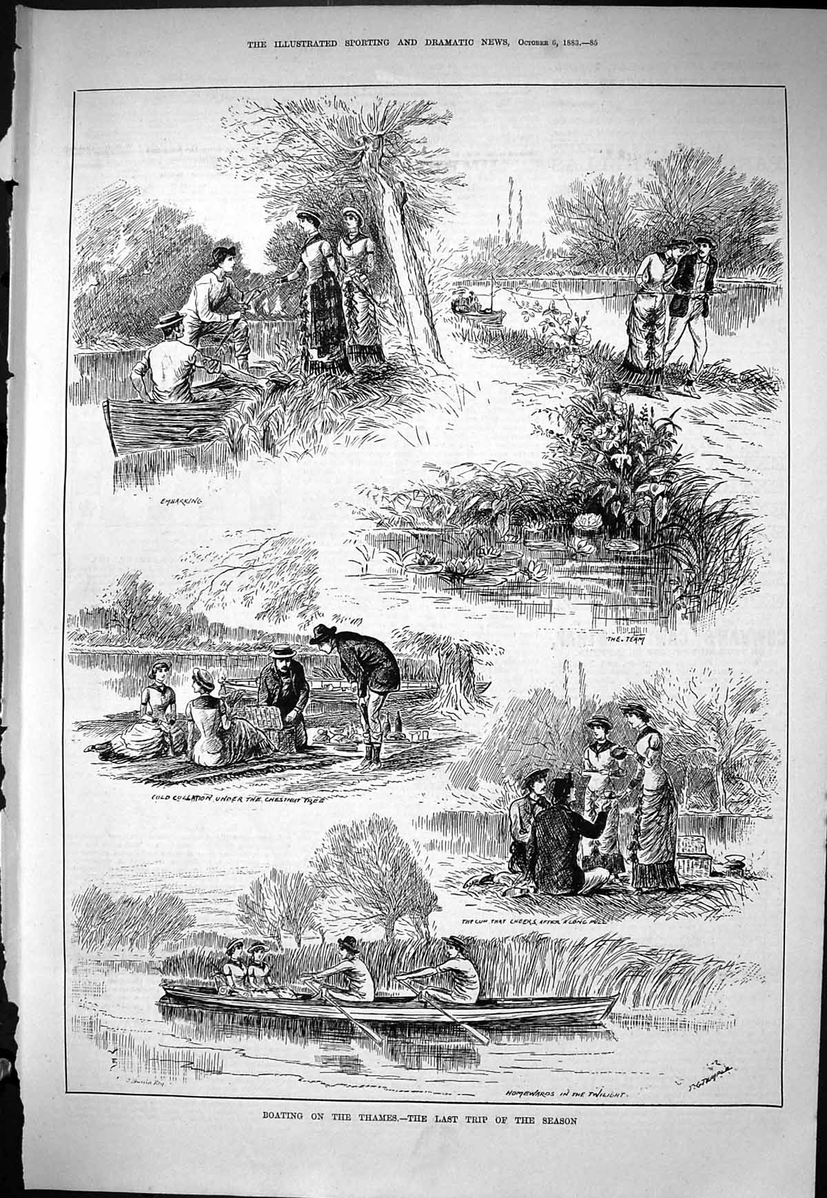 Old Sporting Dramatic News 1883 Boating River Thames London Romance S Victorian