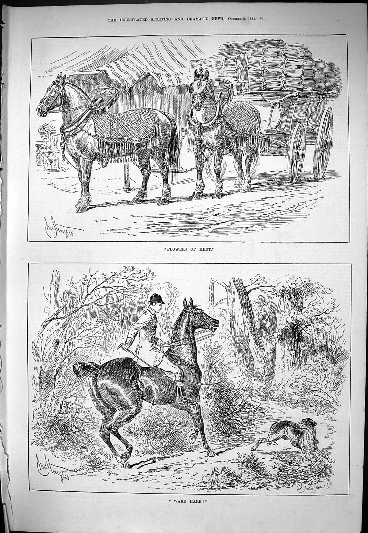 Old Sporting Dramatic News 1883 Flowers Kent Horses Coach Hunting Hou Victorian