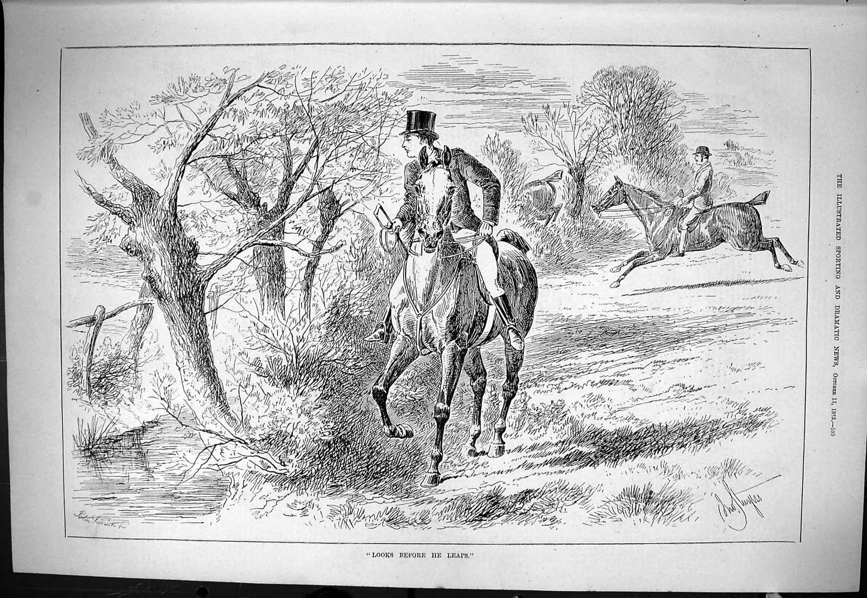 Old Print Sporting Dramatic News 1883 Horses Hunting Sport Huntsmen Swain 19th