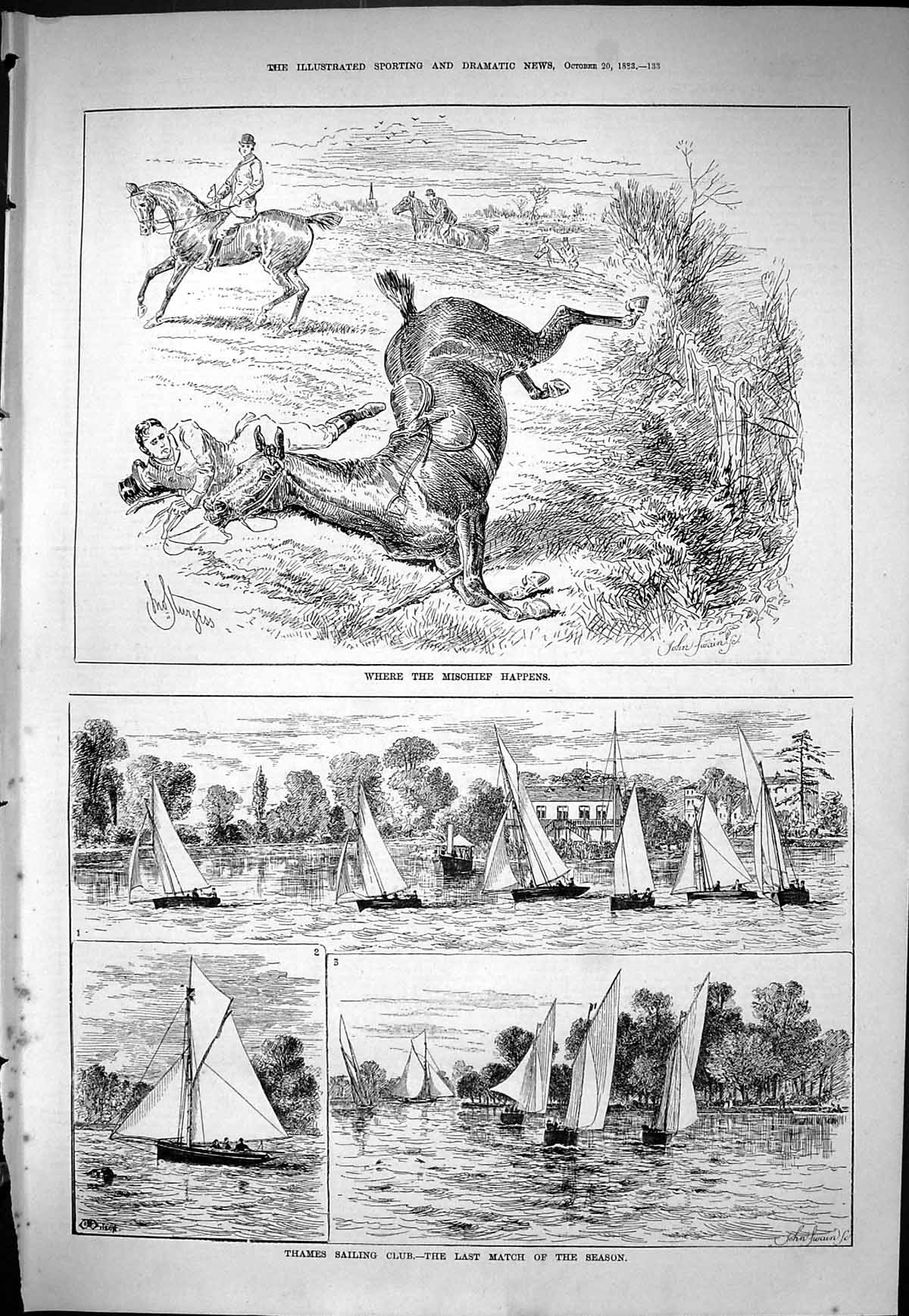 Old Sporting Dramatic News 1883 Thames Sailing Club Sport Horse Falle Victorian