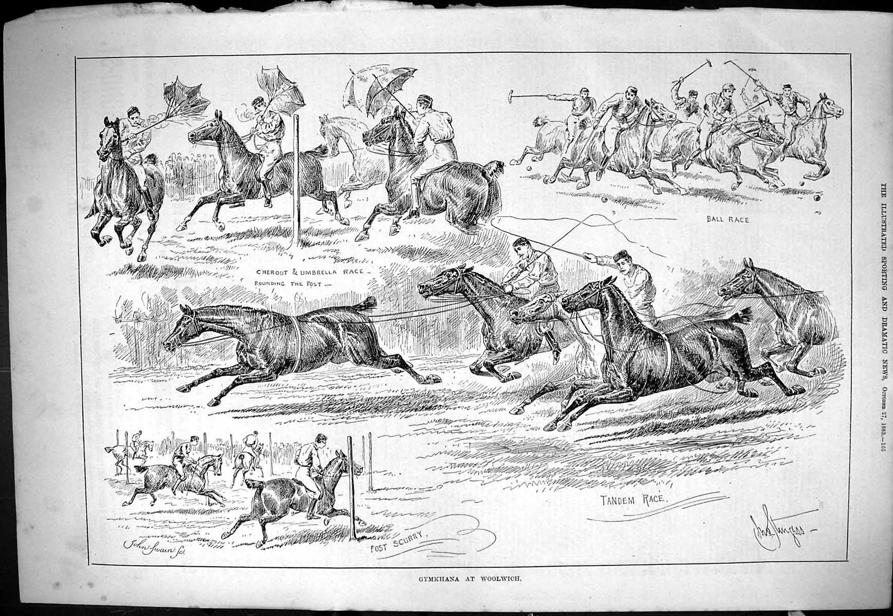 Old Sporting Dramatic News 1883 Gymkhana Woolwich Horses Sport Cheroo Victorian