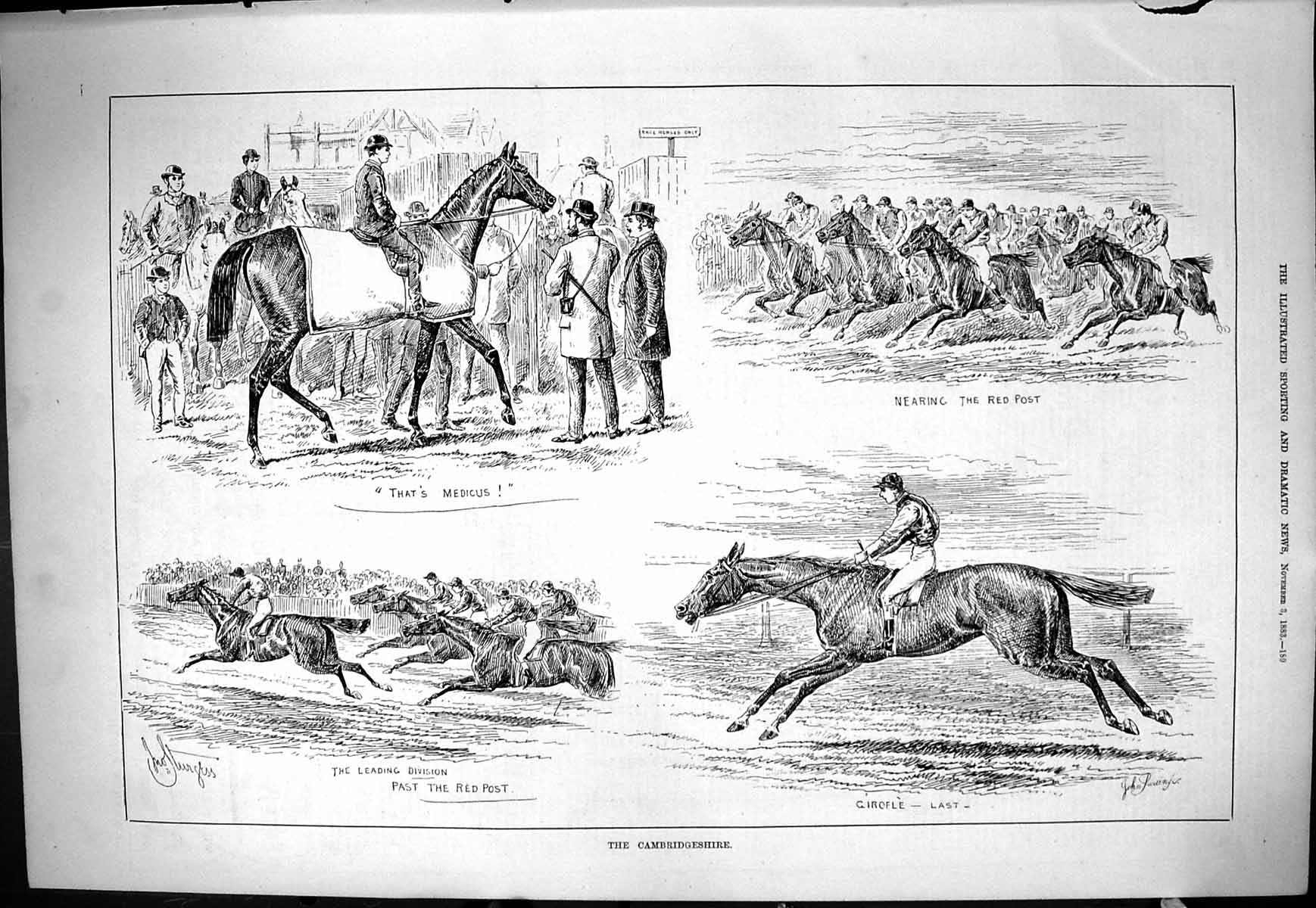 Old Sporting Dramatic News 1883 Cambridgeshire Horse Racing Girofle M Victorian