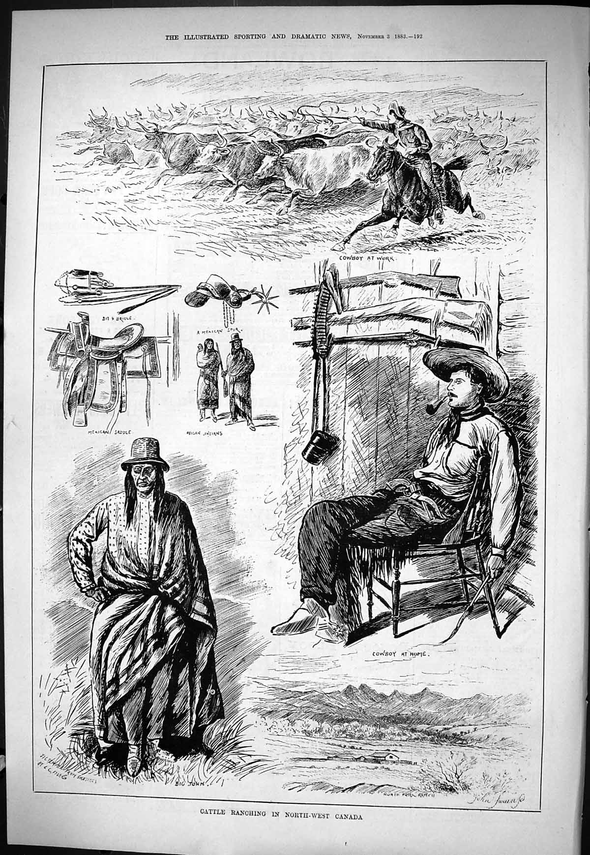 Old 1883 Cattle Ranching Canada Mexican Saddle Peigan Indians Cowboy Victorian