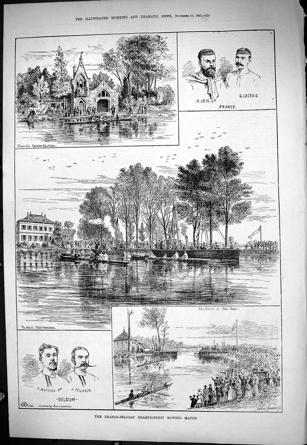 Old 1883 Franco-Belgian Rowing Match Declercq Mathieu Lein Lacroix Fr Victorian