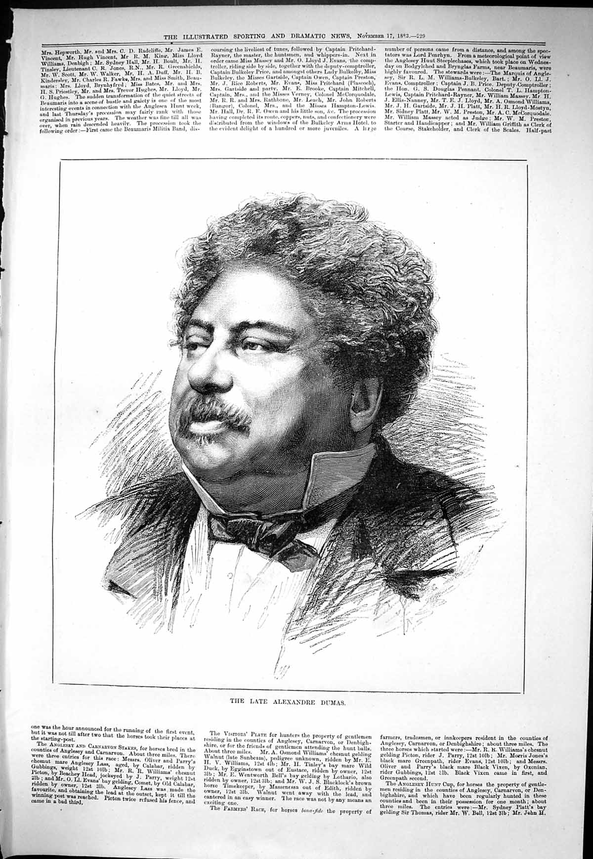 Antique Print Sporting Dramatic News 1883 Portrait Late Alexandre Dumas Man