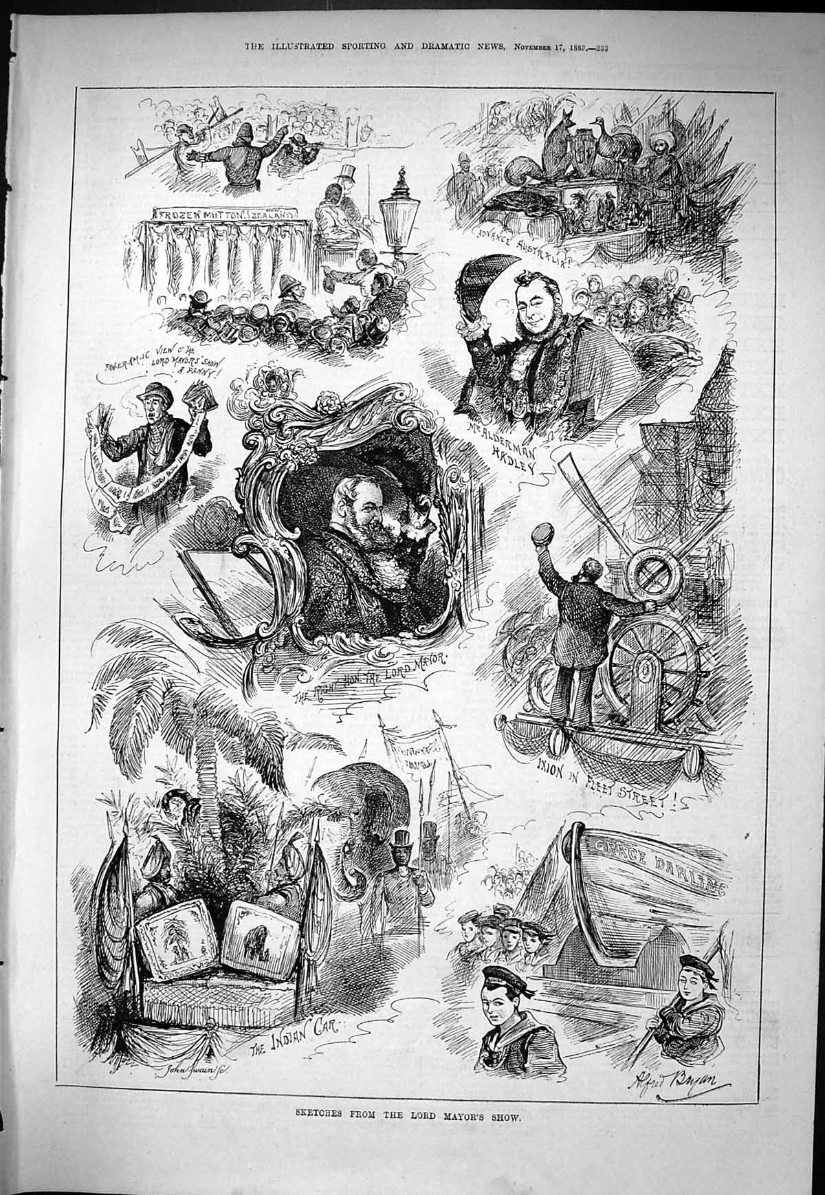 Old Sporting Dramatic News 1883 Lord Mayors Show Indian Car Alderman Victorian
