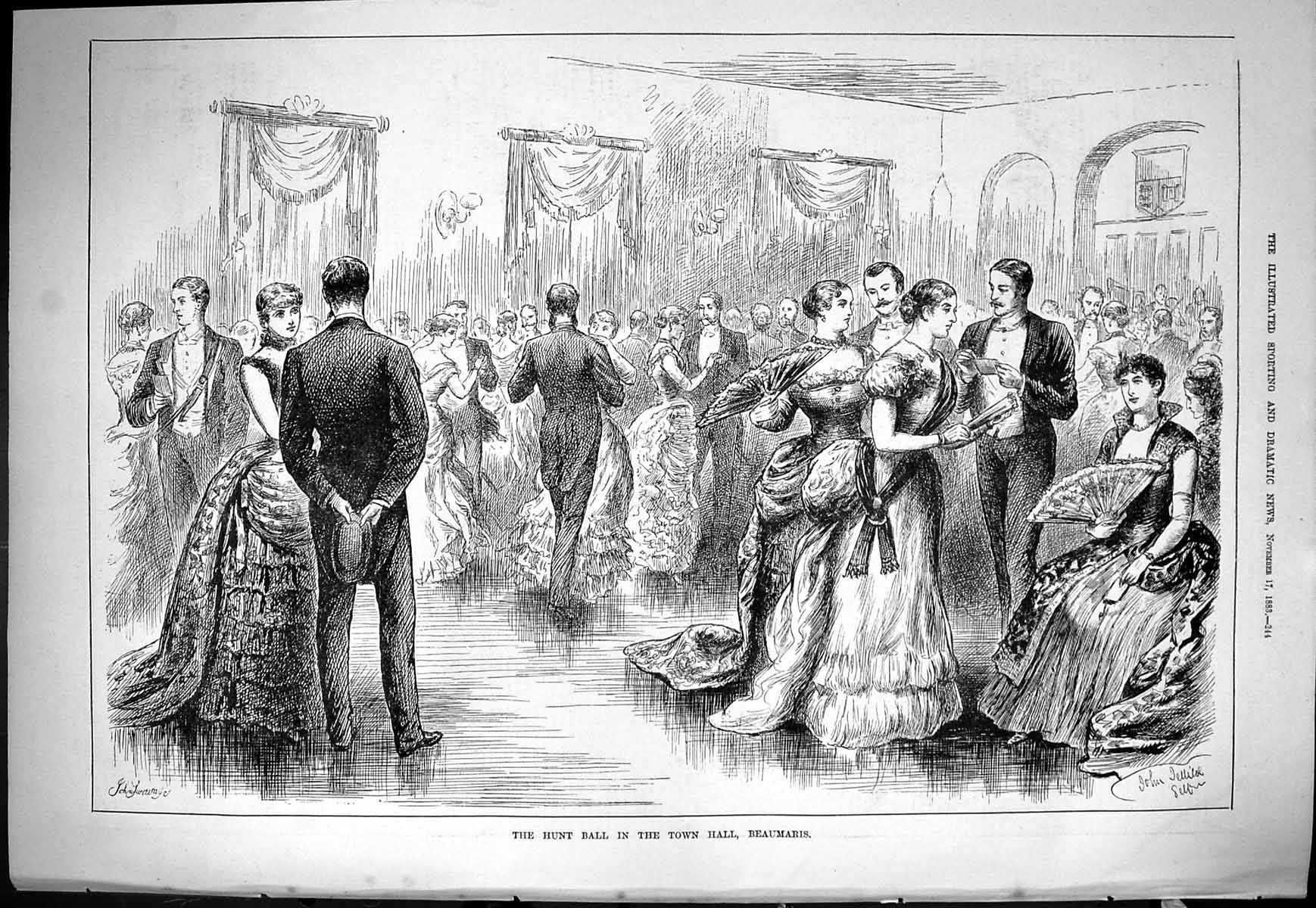 Old Sporting Dramatic News 1883 Hunt Ball Town Hall Beaumaris Romance Victorian