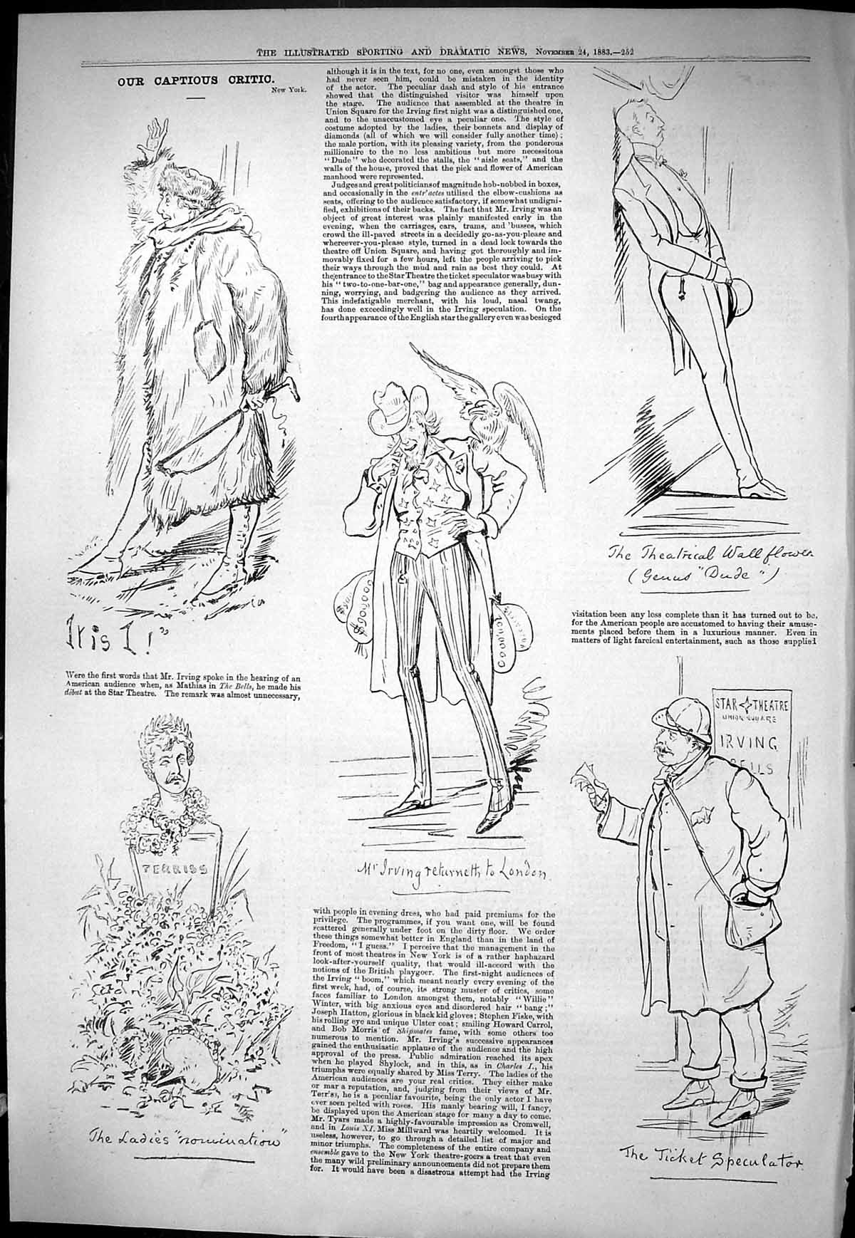 Old Sporting Dramatic News 1883 Captious Critic Irving Theatre Ticket Victorian