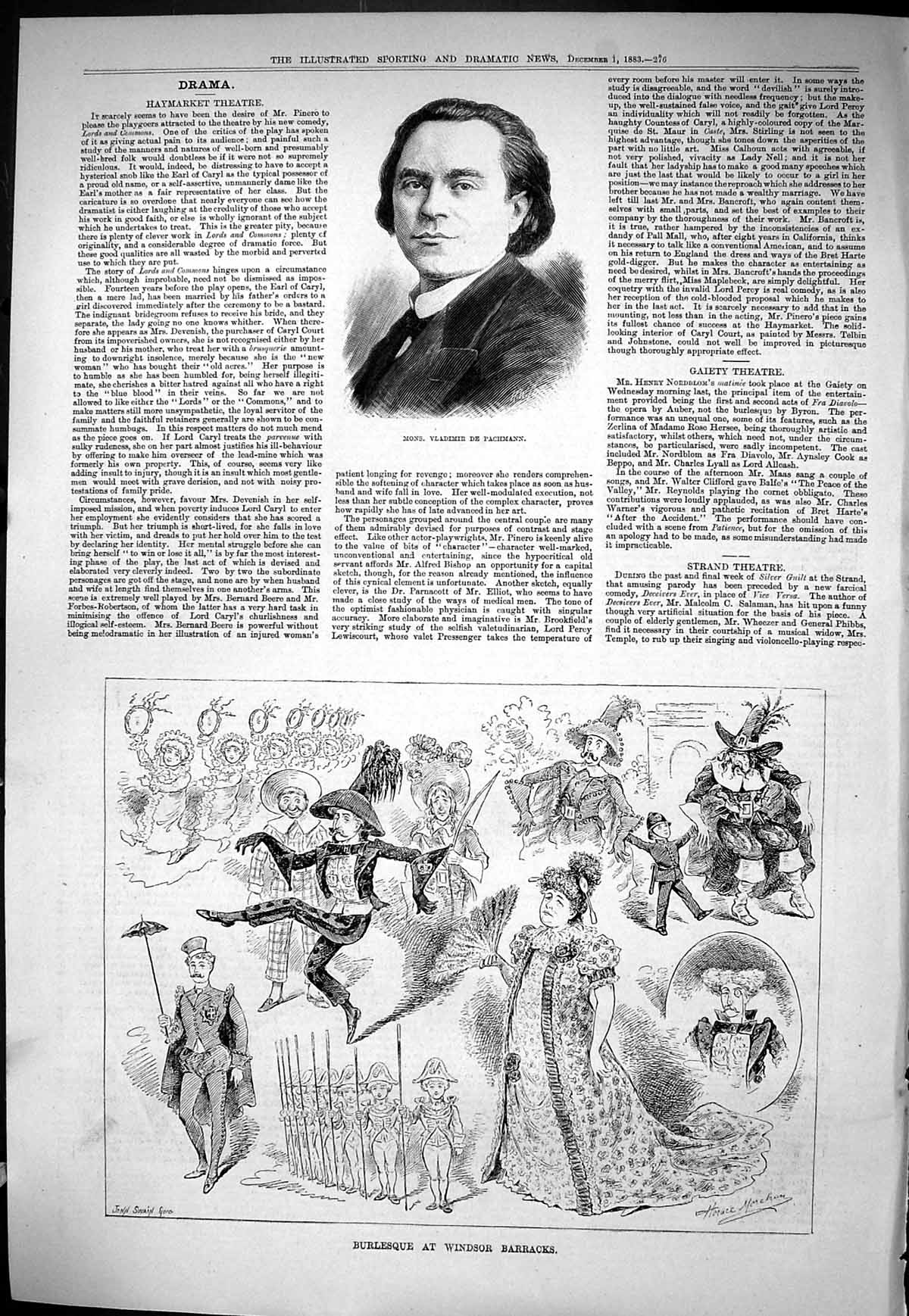 Old Sporting Dramatic News 1883 Mons. Vladimir Pachmann Burlesque Win Victorian