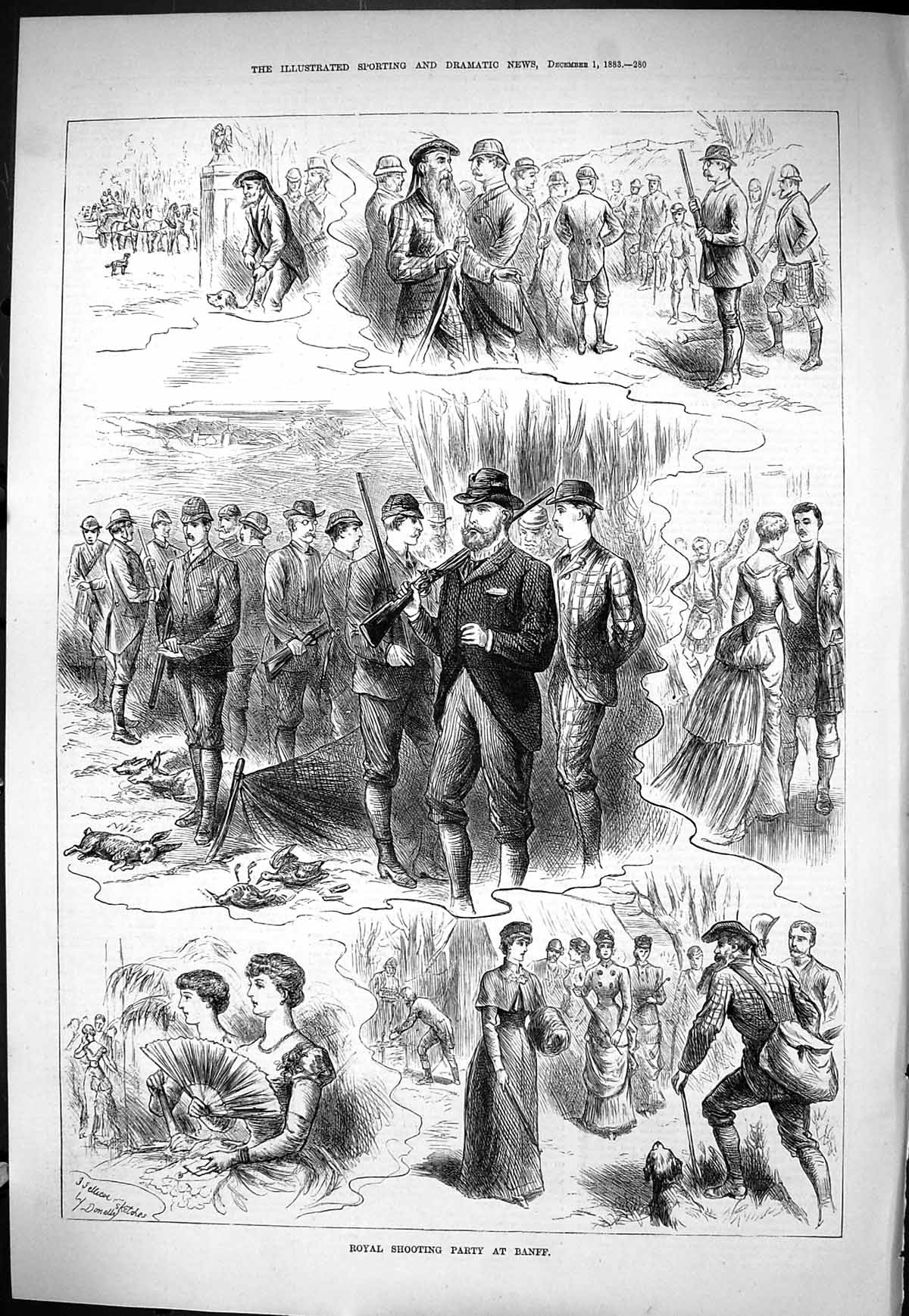 Old Sporting Dramatic News 1883 Royal Shooting Party Banff Scotland H Victorian