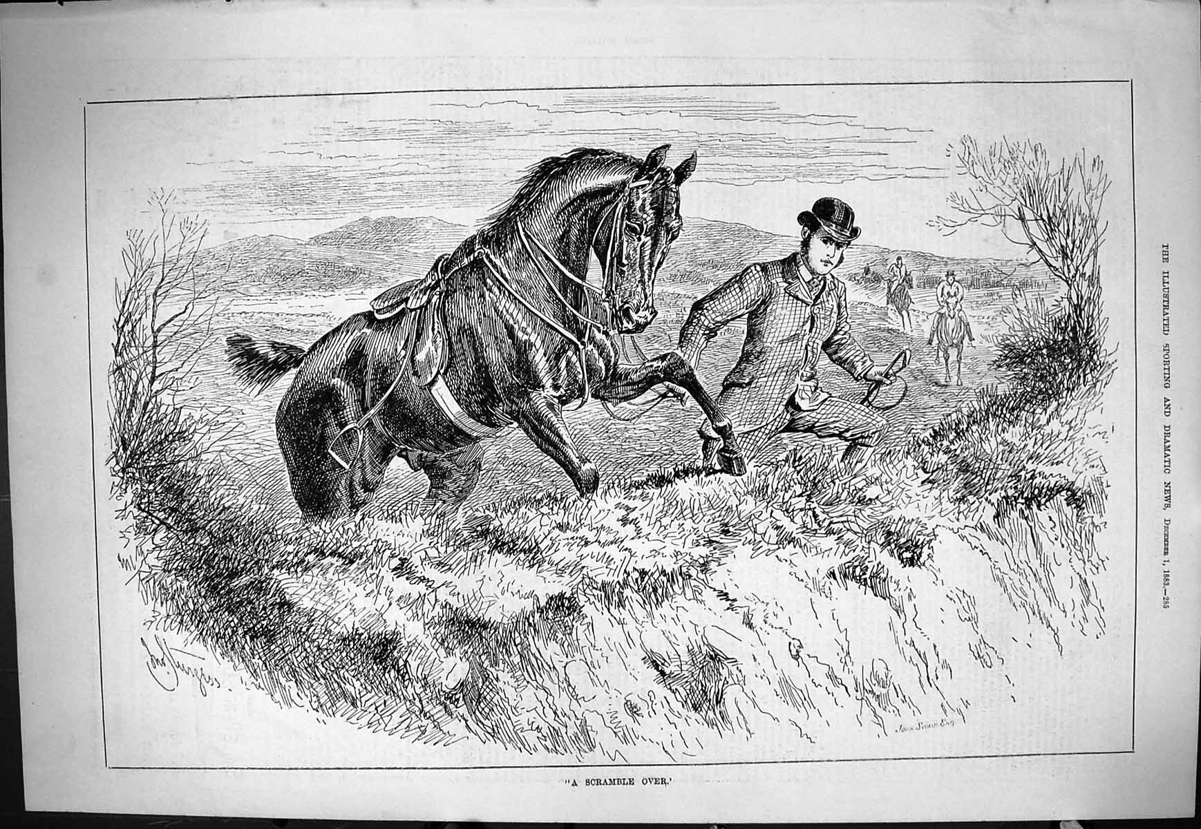 Old Sporting Dramatic News 1883 Scramble Over Hedge Horses Hunting Hu Victorian
