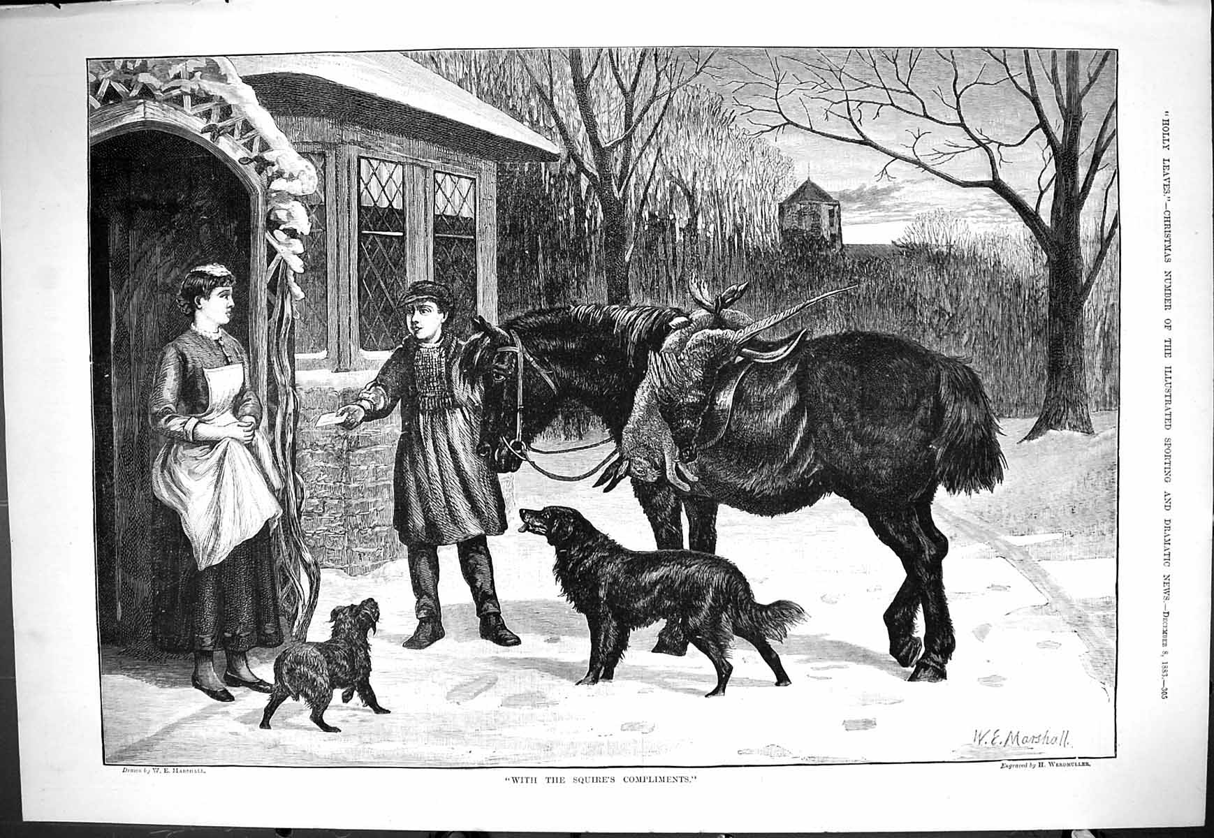 Old Sporting Dramatic News 1883 Squire Horse Game Rabbit Pheasant Dog Victorian