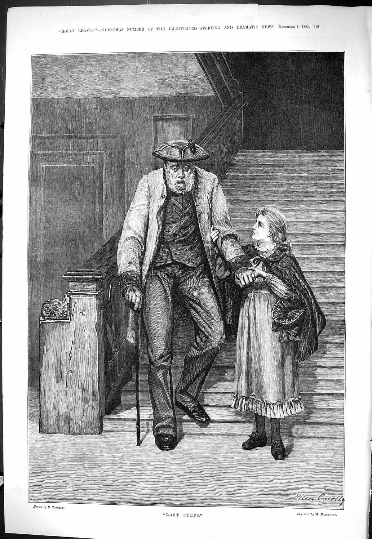 Antique Print Sporting Dramatic News 1883 Last Steps Man Walking Down Stair