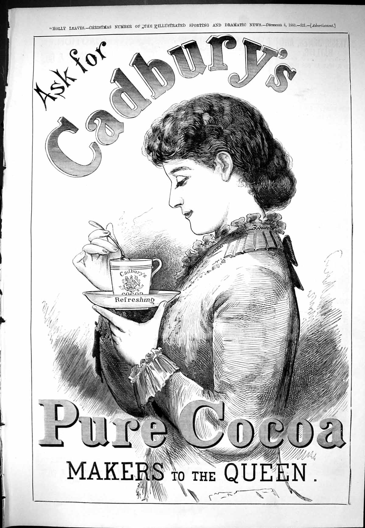 Old Sporting Dramatic News 1883 Advertisement Cadbury'S Pure Cocoa Dr Victorian