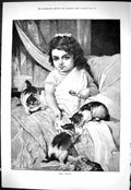 Old Sporting Dramatic News 1883 Early Visitors Little Girl Kitten Cat Victorian