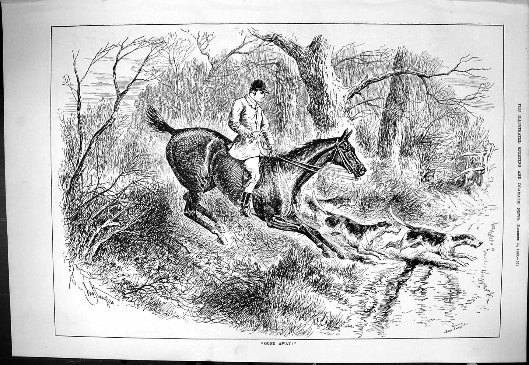 Old Sporting Dramatic News 1883 Gone Away Hunting Sport Huntsmen Houn Victorian