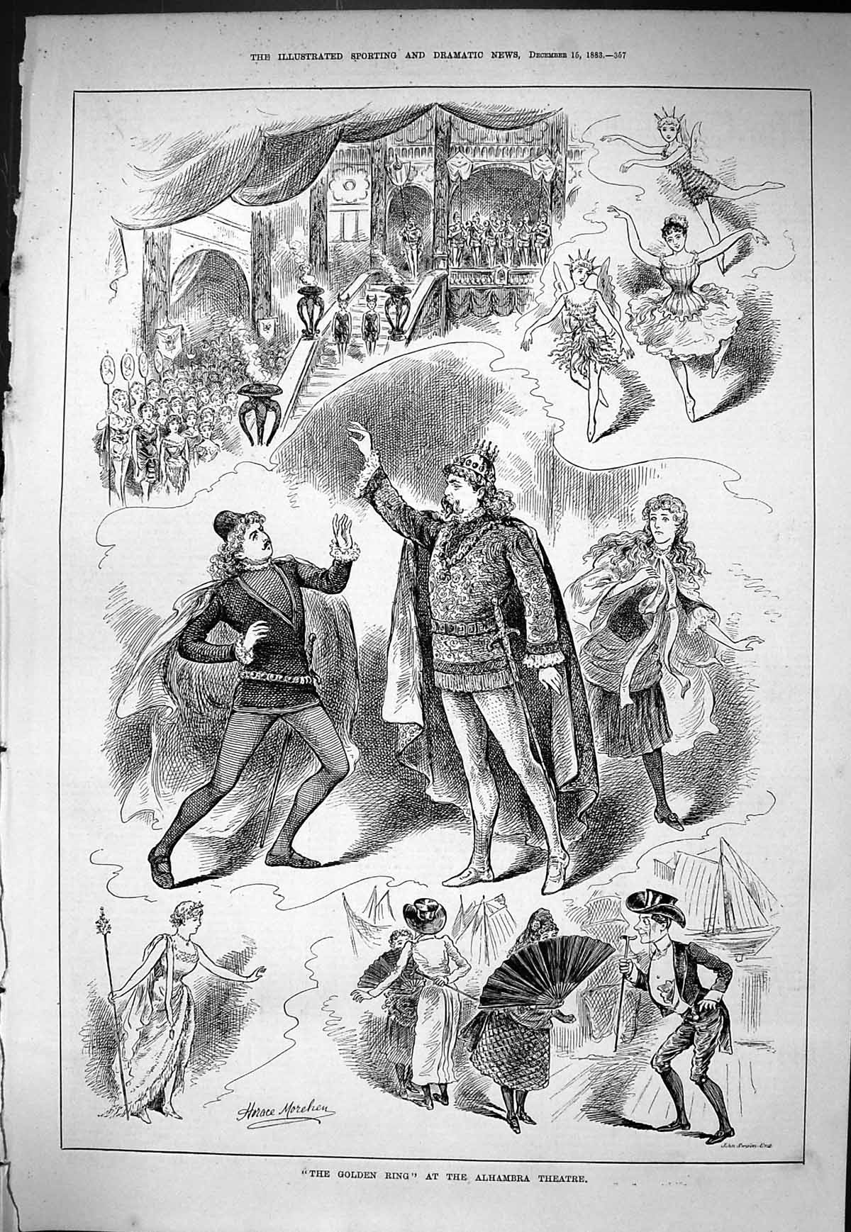 Old Print Sporting Dramatic News 1883 Gen Ring Alhambra Theatre Actors S 19th