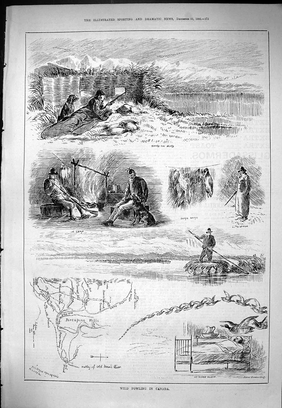 Old 1883 Wild Fowl Birds Fowling Hunting Canada Sport Porcupine Hills Victorian
