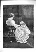 Old Sporting Dramatic News 1883 Guess Again Little Girl Mother Readin Victorian