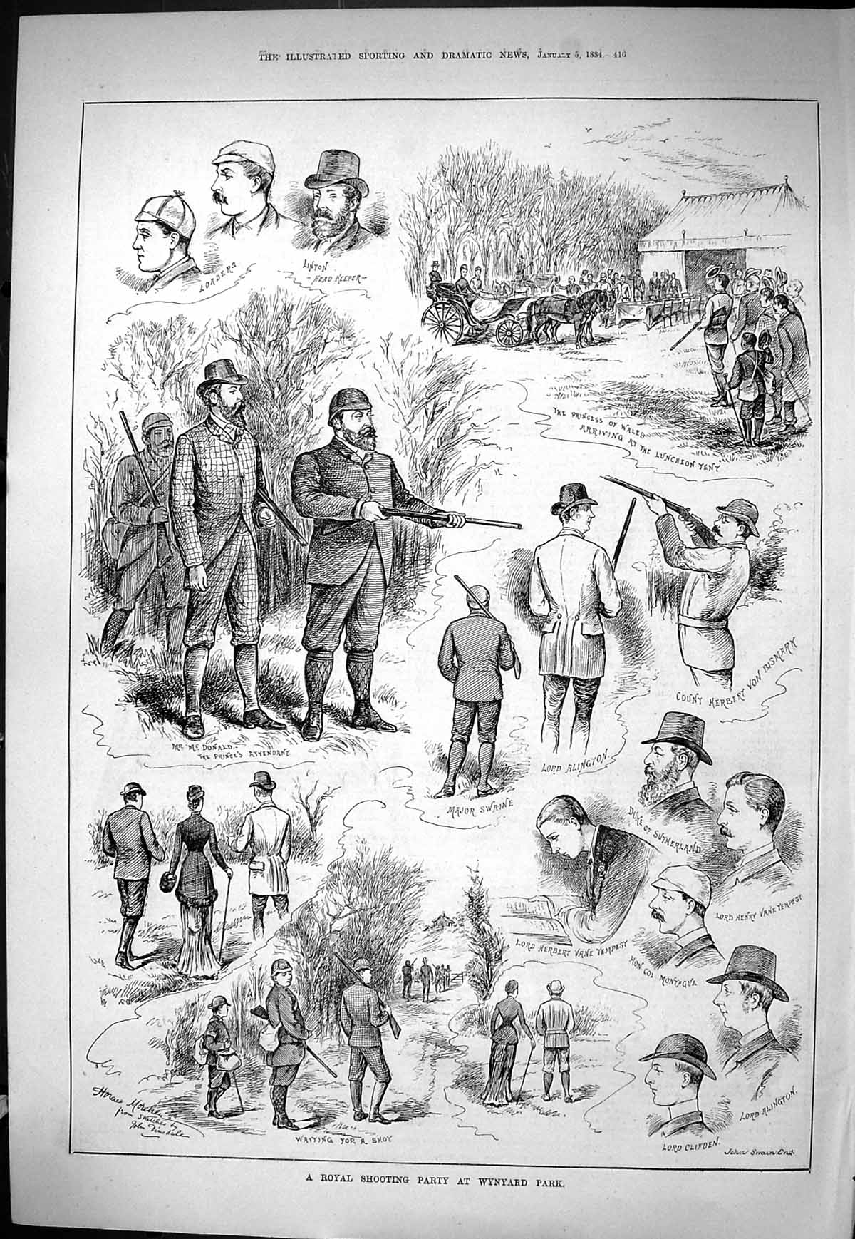 Old 1884 Shooting Party Wynyard Park Lord Clifden Alington Donald Swa Victorian