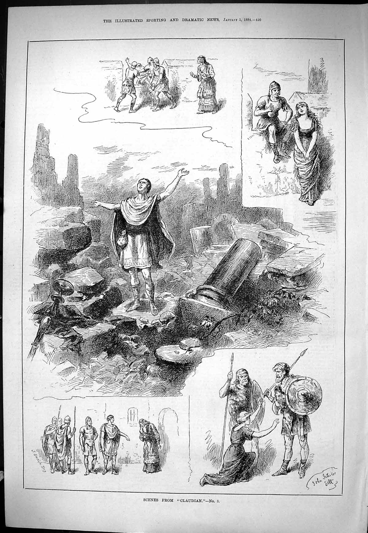 Old Sporting Dramatic News 1884 Scenes Claudian Theatre Actors Swain Victorian