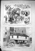 Antique Print 1884 Curiosity Shop Dickens Cricket Cup Smoking Concert James