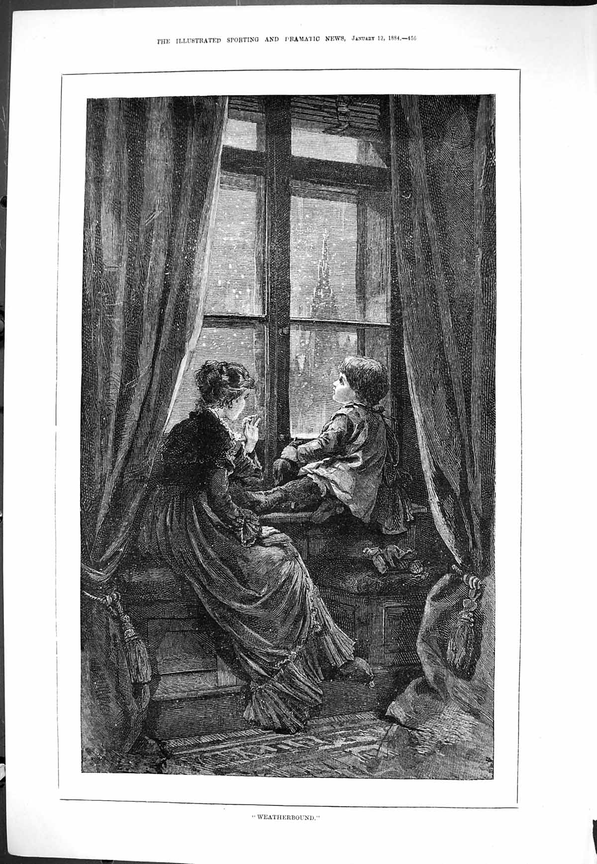 Old Sporting Dramatic News 1884 Weatherbound Children Sitting House W Victorian