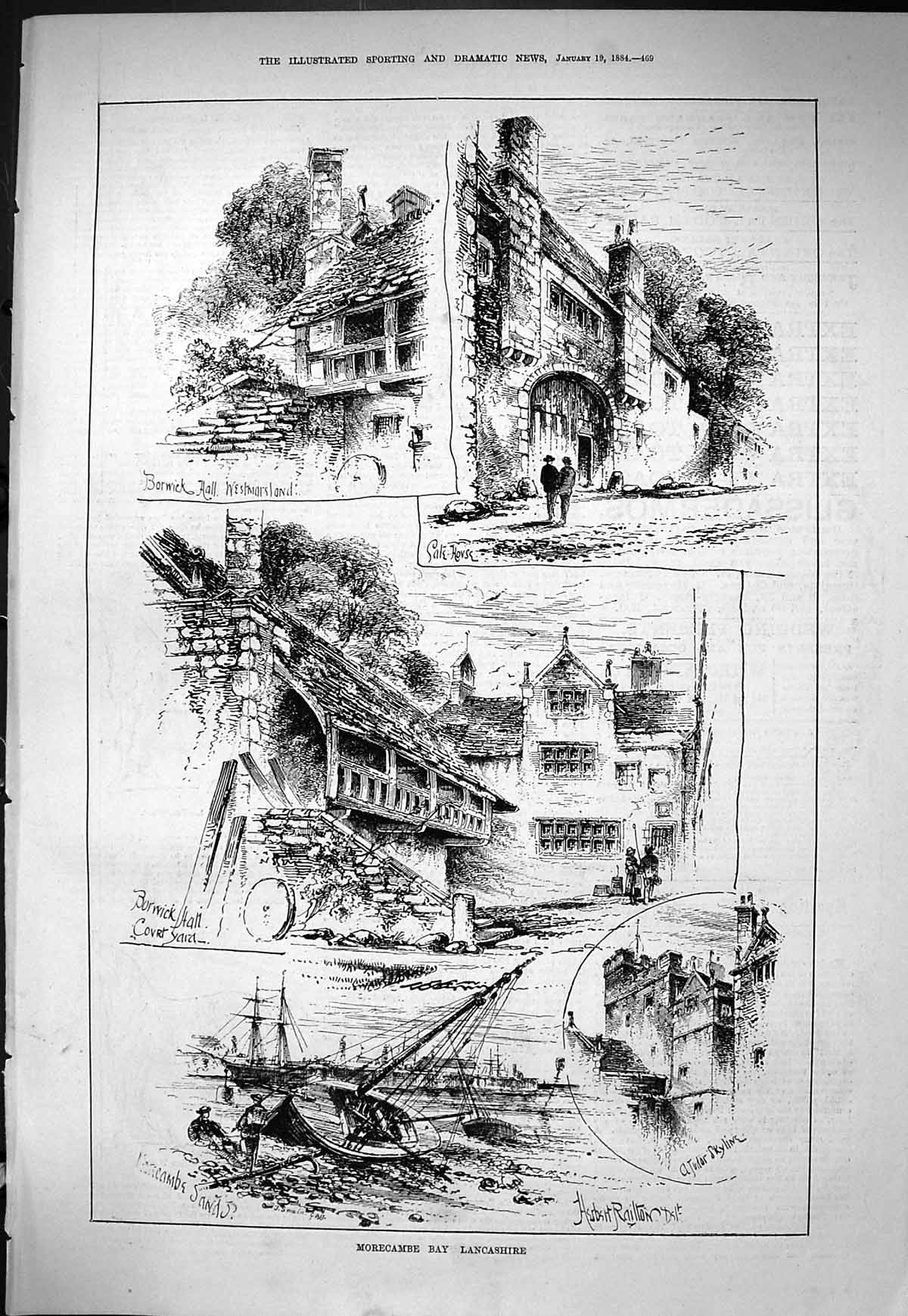 Old Sporting Dramatic News 1884 Morecambe Bay Lancashire Borwick Hall Victorian
