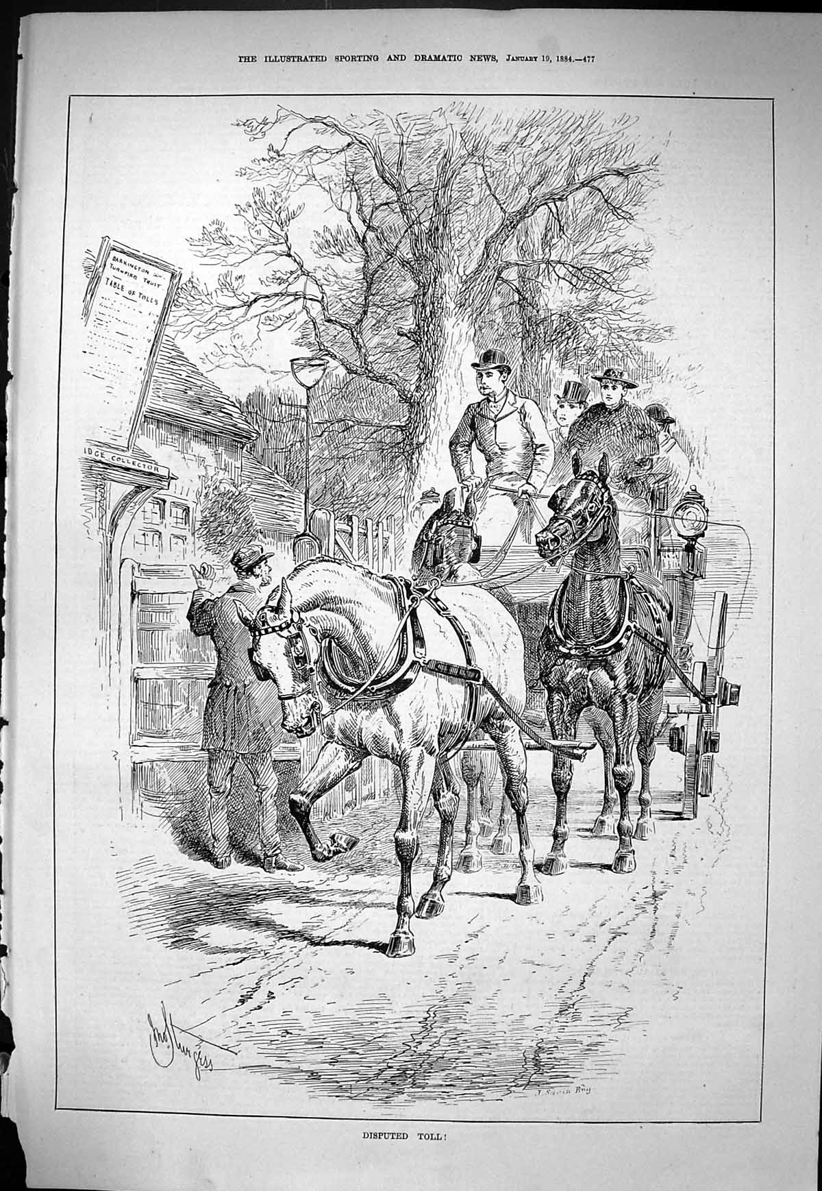 Old Sporting Dramatic News 1884 Disputed Toll Horses Coach Transport Victorian