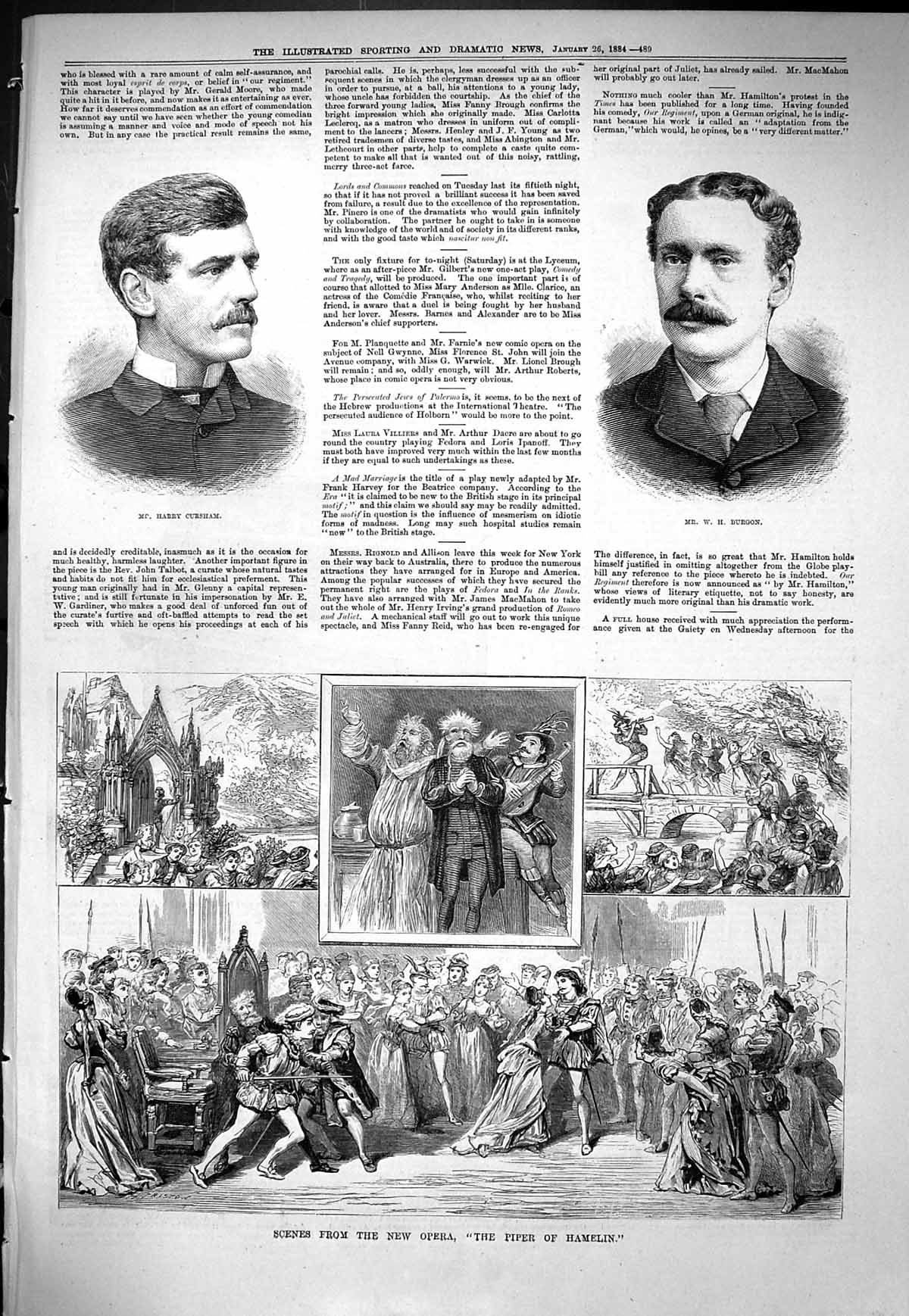 Old Sporting Dramatic News 1884 Harry Cursham Burgon Opera Piper Hame Victorian