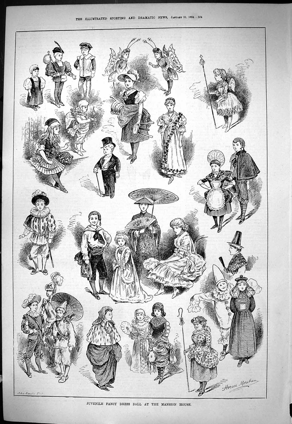 Old Sporting Dramatic News 1884 Children Fancy Dress Ball Mansion Hou Victorian