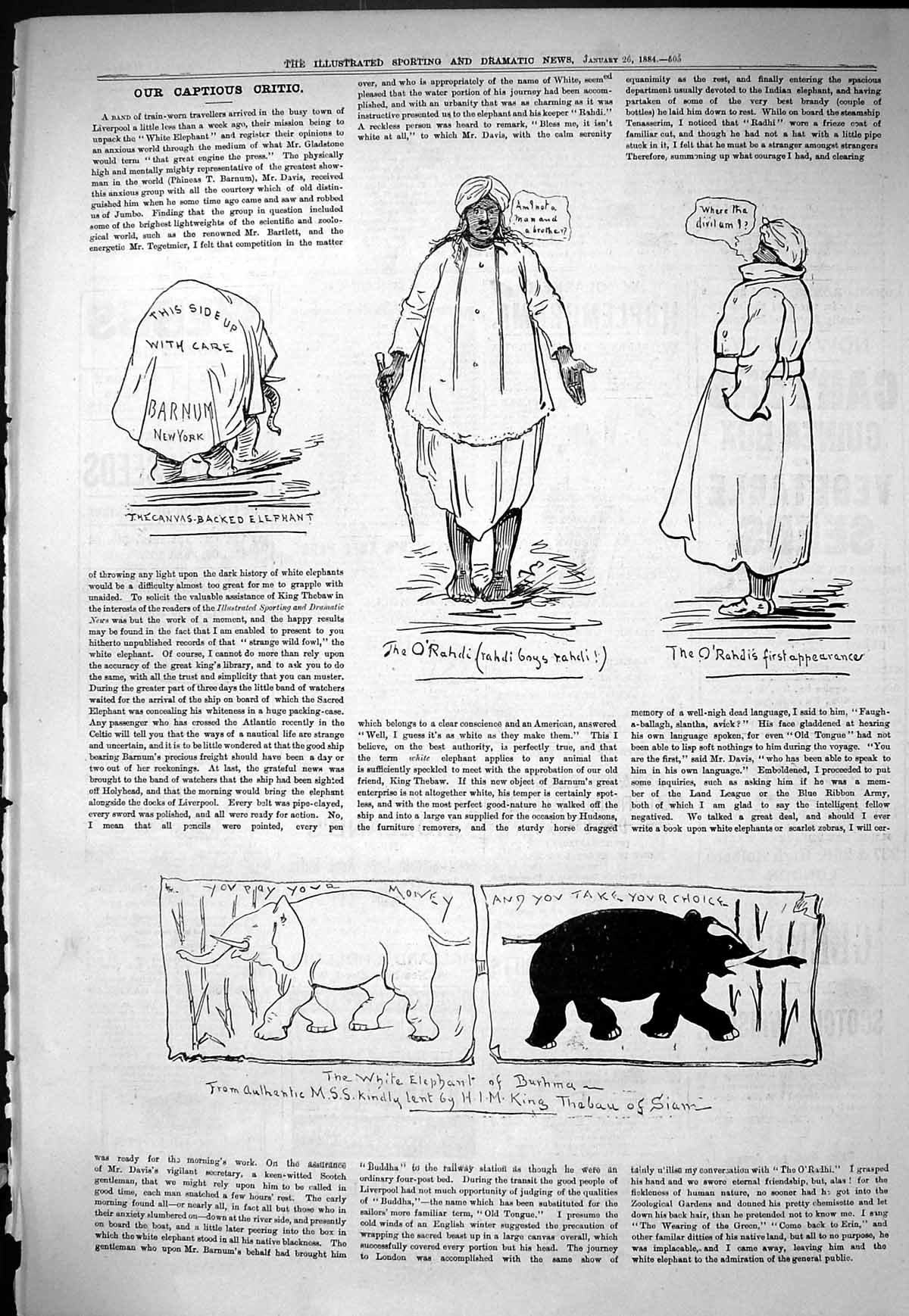 Old Sporting Dramatic News 1884 Captious Critic Barnum New York White Victorian