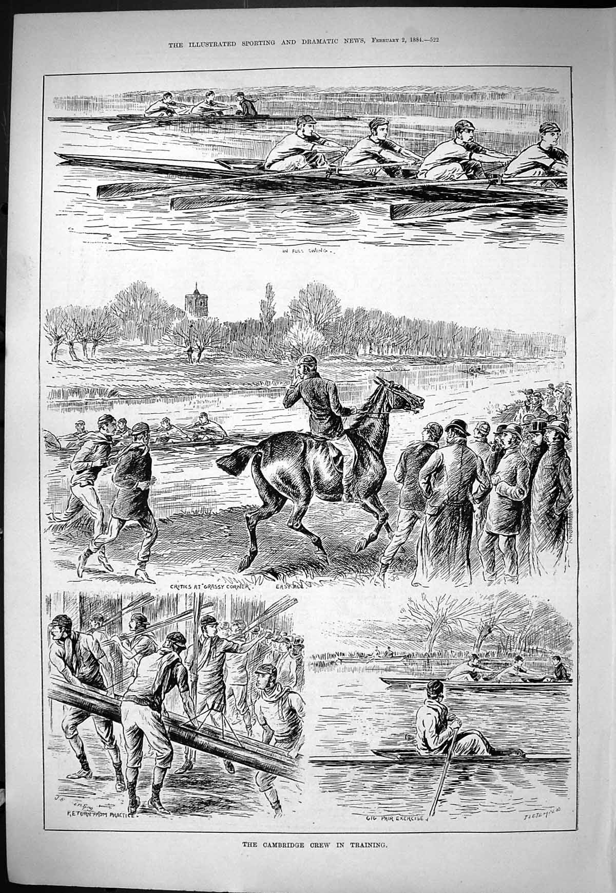 Old Sporting Dramatic News 1884 Cambridge Crew Boat Race Training Swa Victorian
