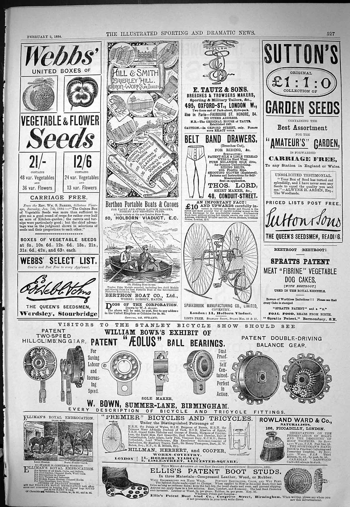 Old Sporting Dramatic News 1884 Webbs Seeds Sutton'S Bown Ellis Studs Victorian