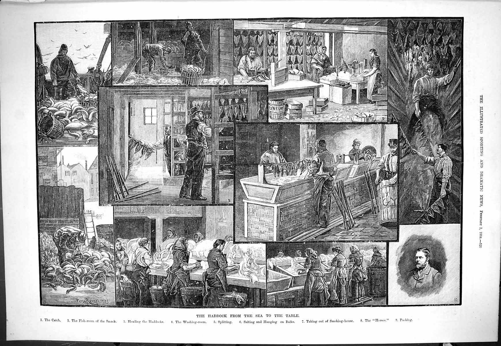 Old 1884 Haddock Fish Smoking-House Salting Hanging Balks Industry Fi Victorian