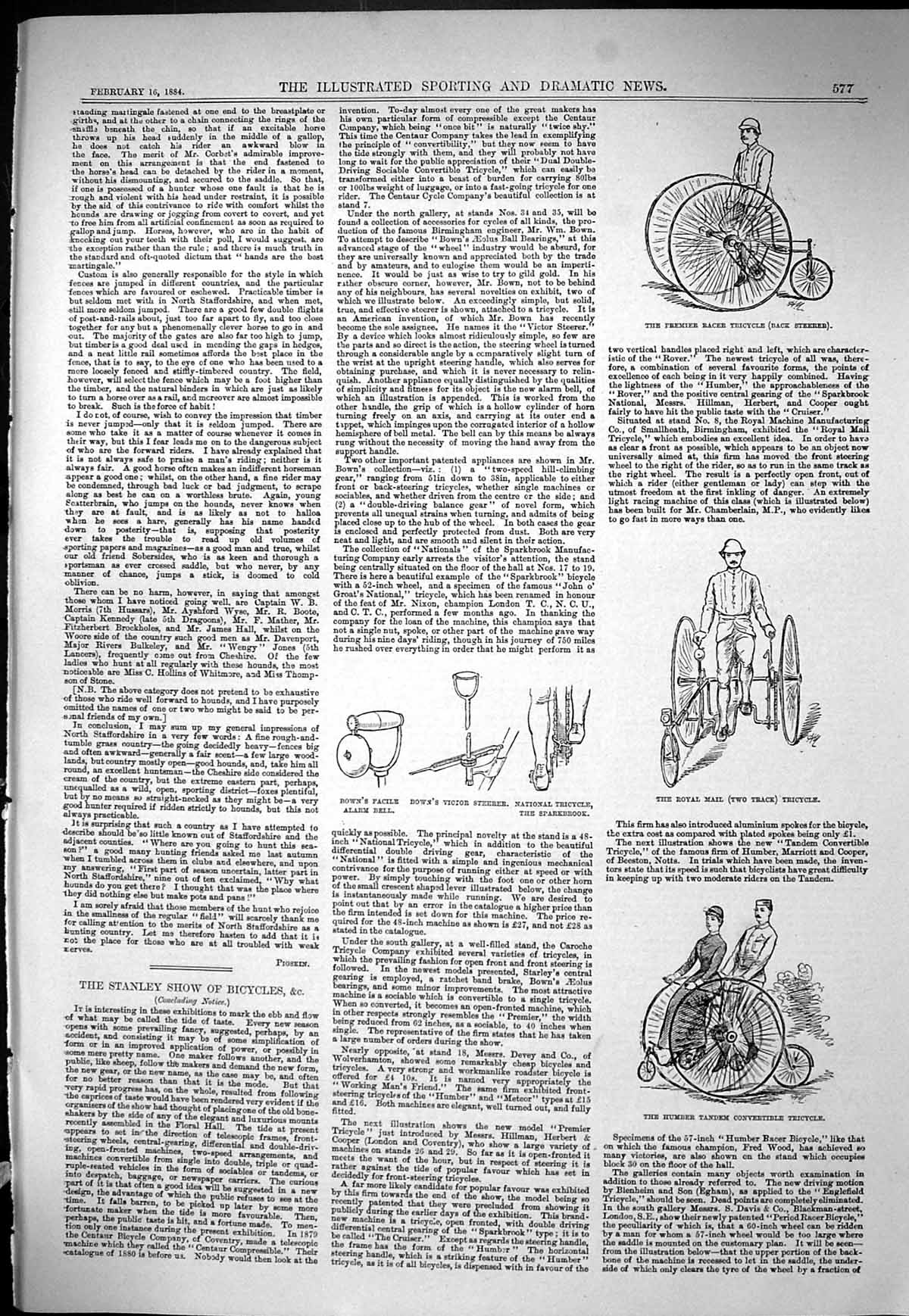 Old Sporting Dramatic News 1884 Stanley Show Bicycles Brown Mail Tric Victorian