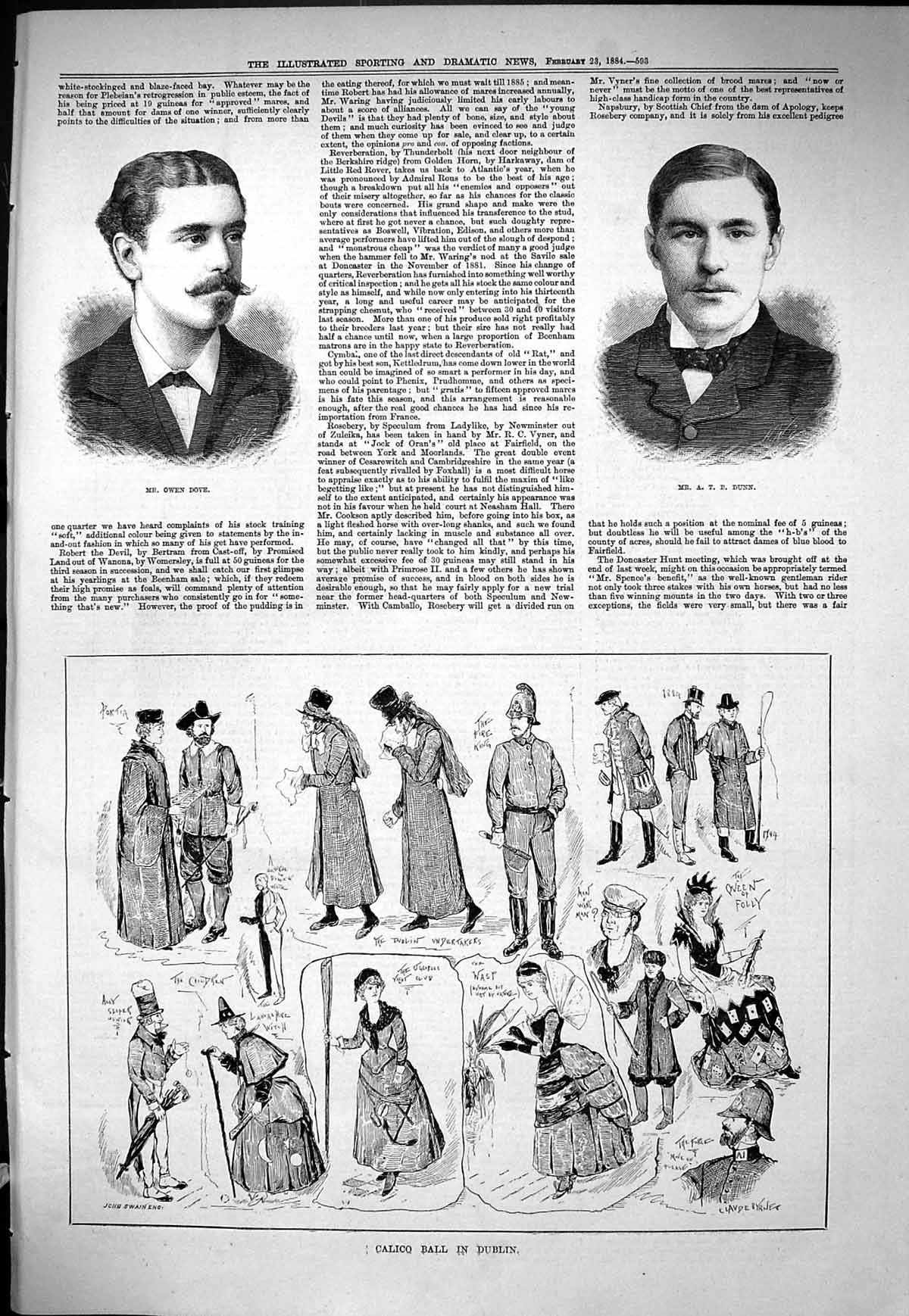 Old Sporting Dramatic News 1884 Calico Ball Dublin Owen Dove Dunn Byr Victorian