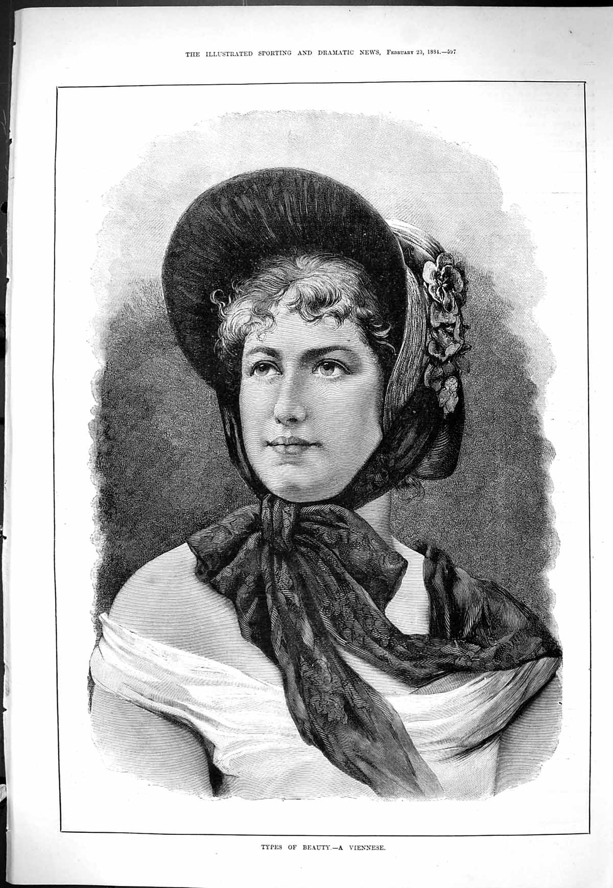 Antique Old Print Sporting Dramatic News 1884 Beautiful Lady Viennese Woman