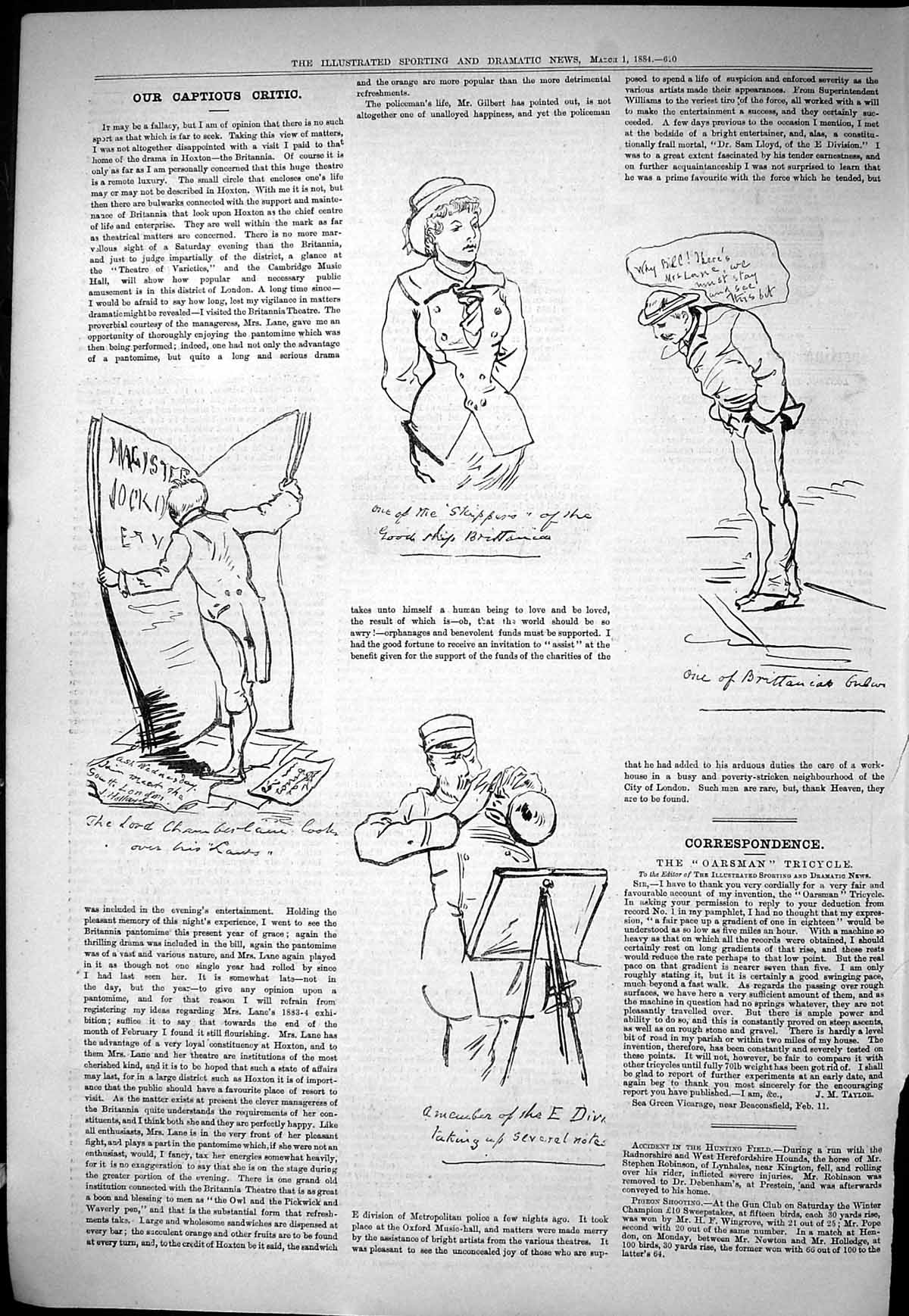 Old Sporting Dramatic News 1884 Captious Critic Lord Chambers Sketche Victorian
