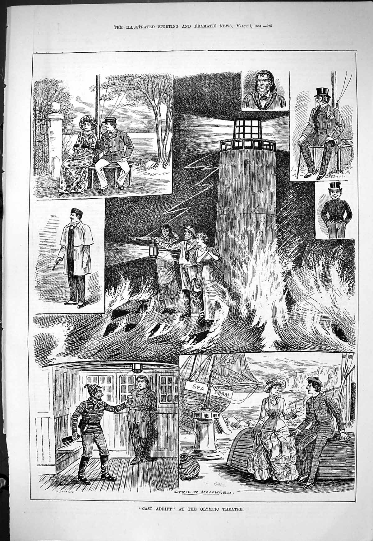 Old Sporting Dramatic News 1884 Cast Adrift Olympic Theatre Actors Sw Victorian