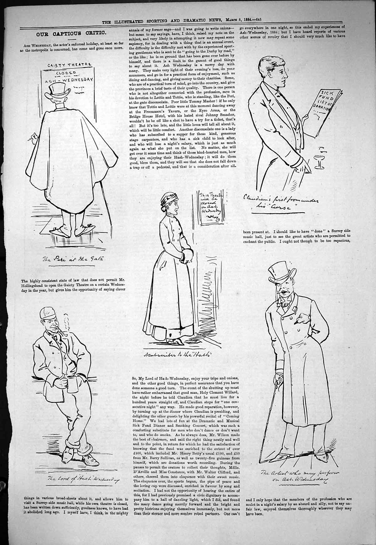 Old Sporting Dramatic News 1884 Captious Critic Gaiety Theatre Sketch Victorian