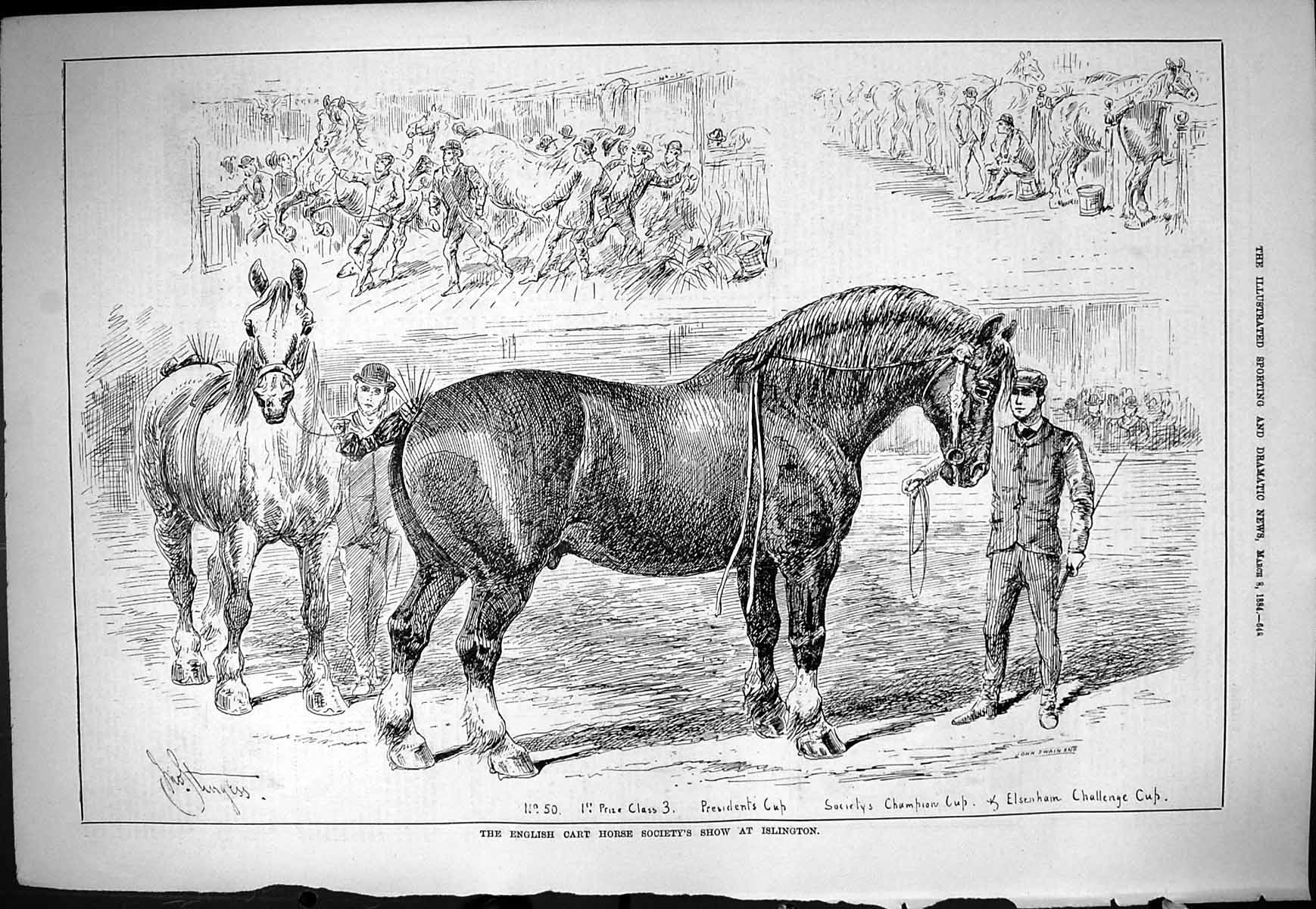 Old Sporting Dramatic News 1884 English Cart Horse Show Islington Els Victorian
